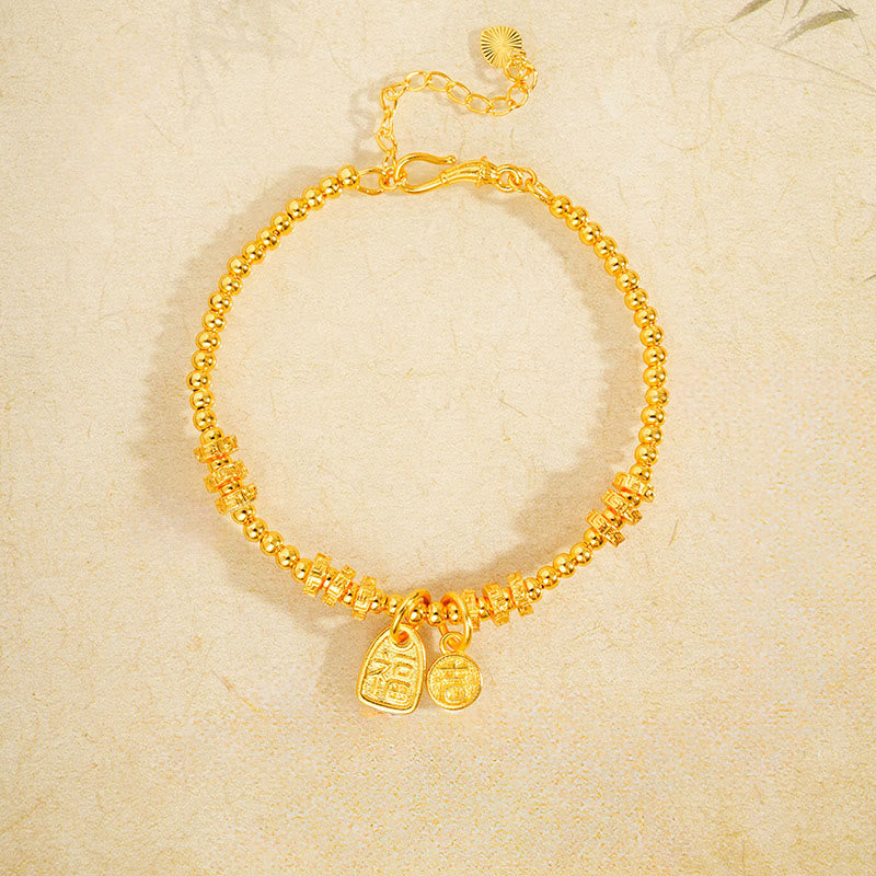Buddha Stones, 24 Karat vergoldetes Messing, Fu-Zeichen, Glücksbringer-Armband - image 2