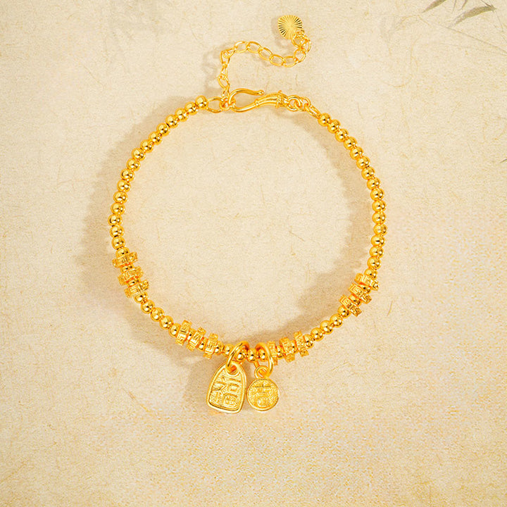Buddha Stones, 24 Karat vergoldetes Messing, Fu-Zeichen, Glücksbringer-Armband - image 2