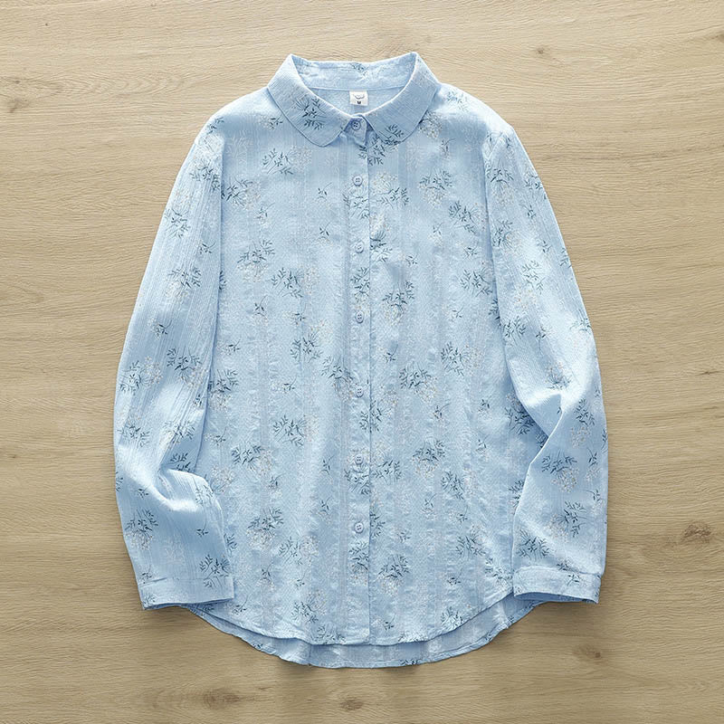 Buddha Stones, Herbst, weiße und gelbe Blumen, grüne Blätter, Knöpfe, Damen-Baumwoll-Langarmshirt - Hellblau - US6, UK/AU10, EU38 (XL) - image 12