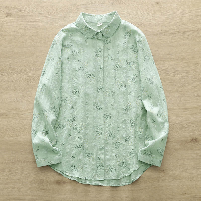 Buddha Stones, Herbst, weiße und gelbe Blumen, grüne Blätter, Knöpfe, Damen-Baumwoll-Langarmshirt - Hellgrün - US6, UK/AU10, EU38 (XL) - image 11