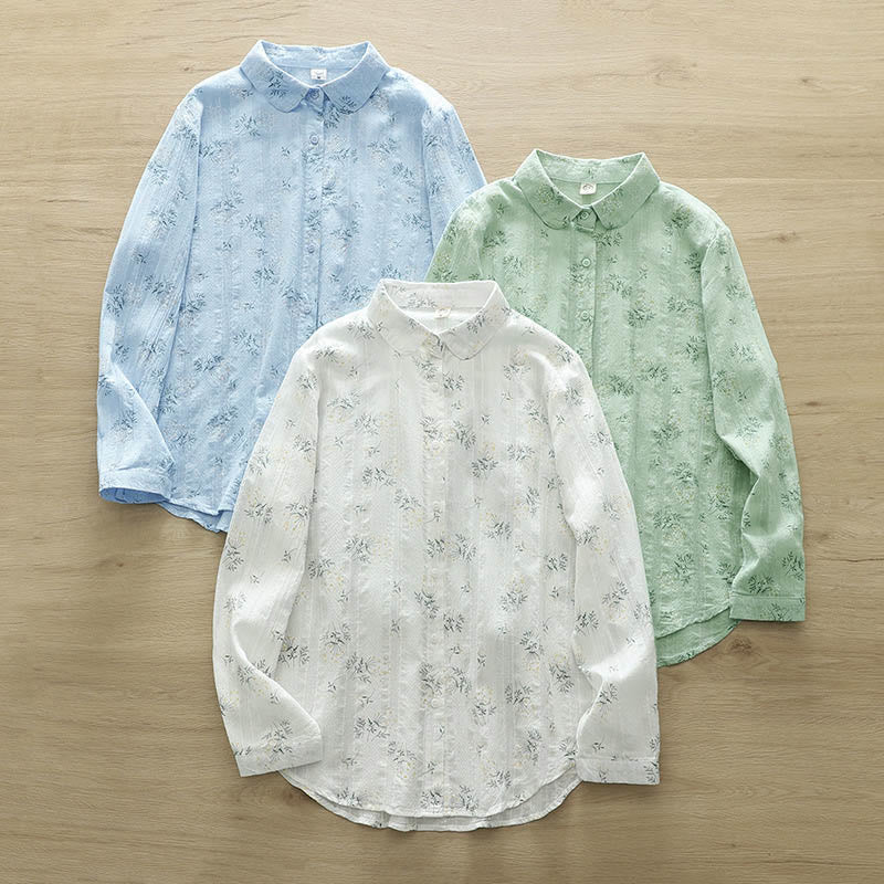 Buddha Stones, Herbst, weiße und gelbe Blumen, grüne Blätter, Knöpfe, Damen-Baumwoll-Langarmshirt - image 13