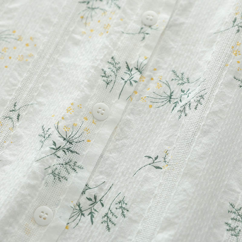 Buddha Stones, Herbst, weiße und gelbe Blumen, grüne Blätter, Knöpfe, Damen-Baumwoll-Langarmshirt - image 6