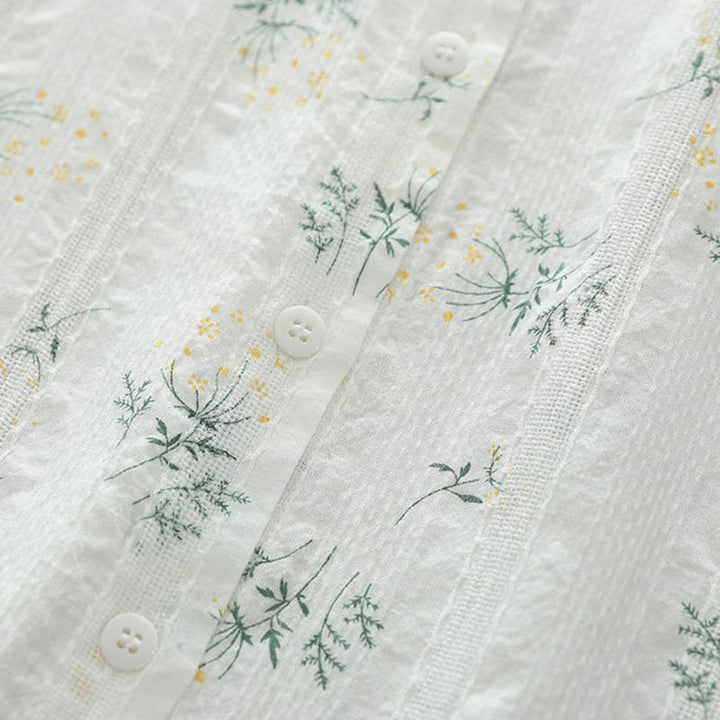 Buddha Stones, Herbst, weiße und gelbe Blumen, grüne Blätter, Knöpfe, Damen-Baumwoll-Langarmshirt - image 6