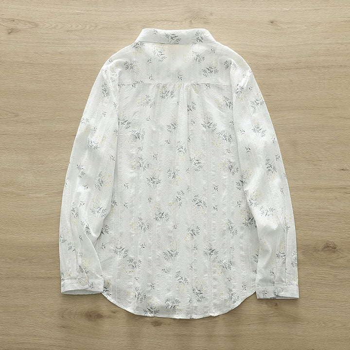 Buddha Stones, Herbst, weiße und gelbe Blumen, grüne Blätter, Knöpfe, Damen-Baumwoll-Langarmshirt - image 2