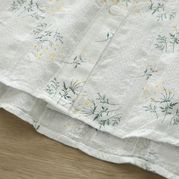 Buddha Stones, Herbst, weiße und gelbe Blumen, grüne Blätter, Knöpfe, Damen-Baumwoll-Langarmshirt - image 8