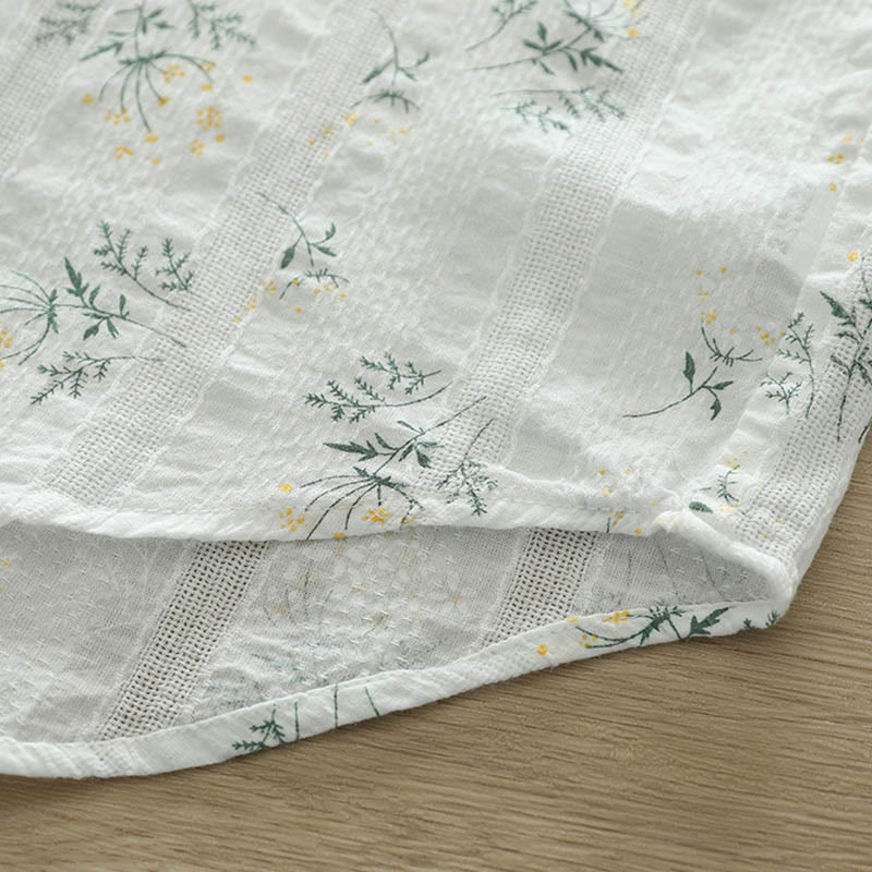 Buddha Stones, Herbst, weiße und gelbe Blumen, grüne Blätter, Knöpfe, Damen-Baumwoll-Langarmshirt - image 9