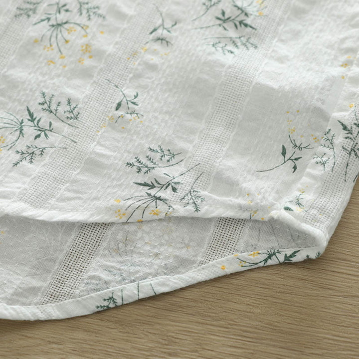 Buddha Stones, Herbst, weiße und gelbe Blumen, grüne Blätter, Knöpfe, Damen-Baumwoll-Langarmshirt - image 9
