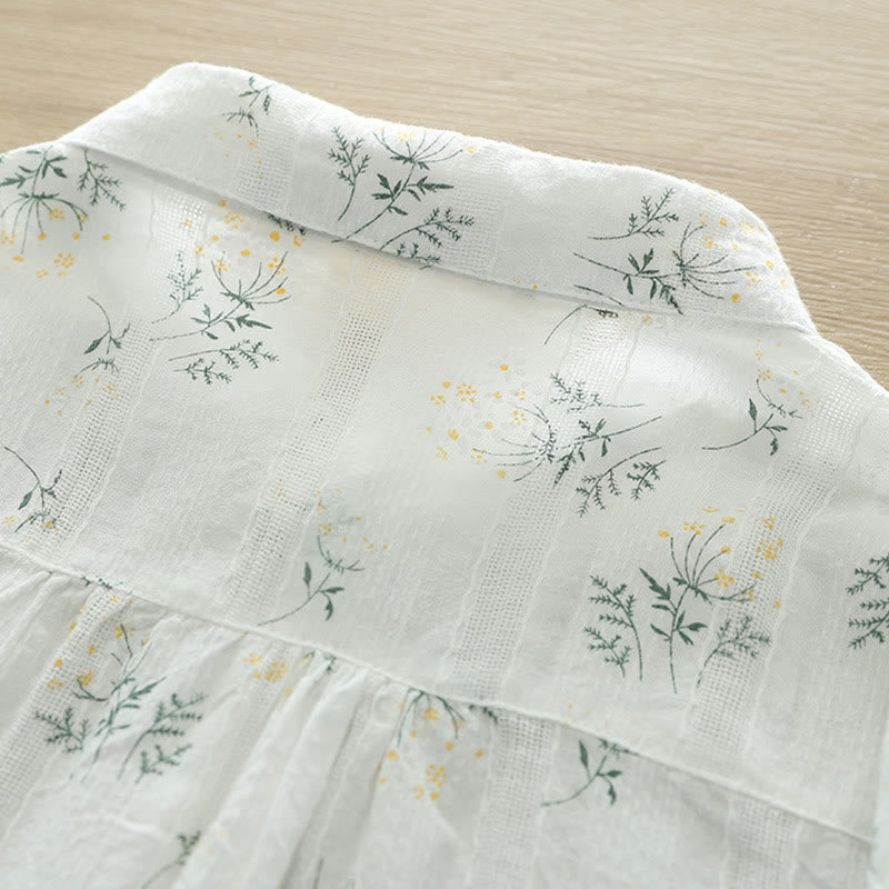 Buddha Stones, Herbst, weiße und gelbe Blumen, grüne Blätter, Knöpfe, Damen-Baumwoll-Langarmshirt - image 4