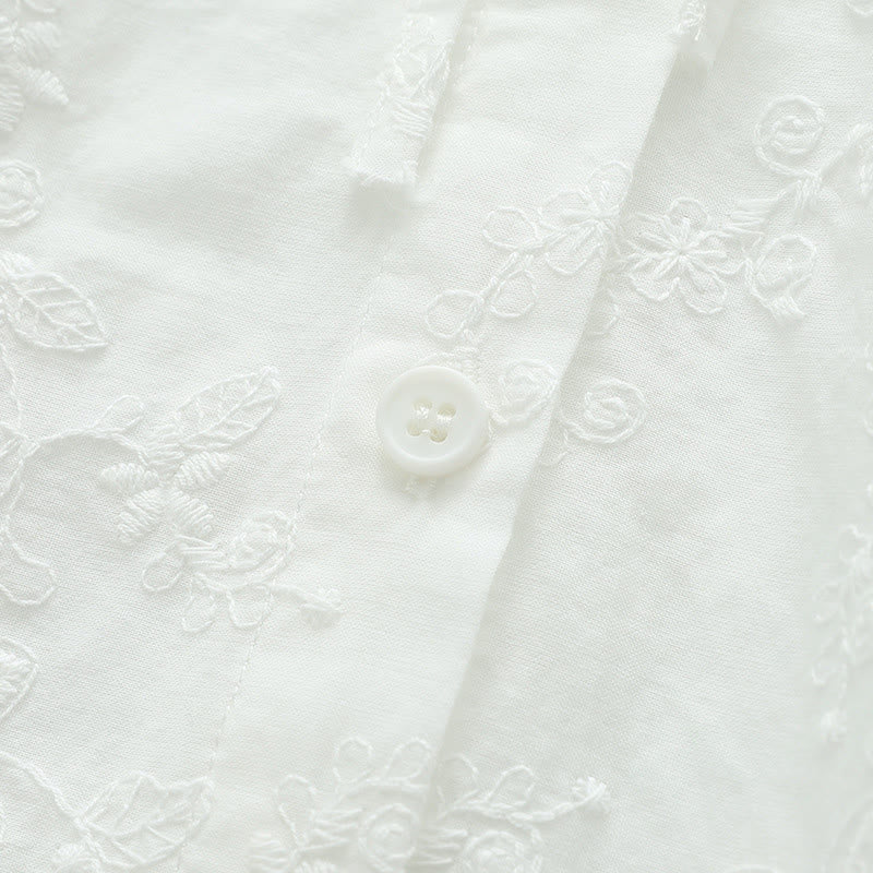 Buddha Stones ​​Herbstweiße Blumenstickerei Peter-Pan-Kragenknöpfe Damen Baumwoll-Langarmshirt - image 7