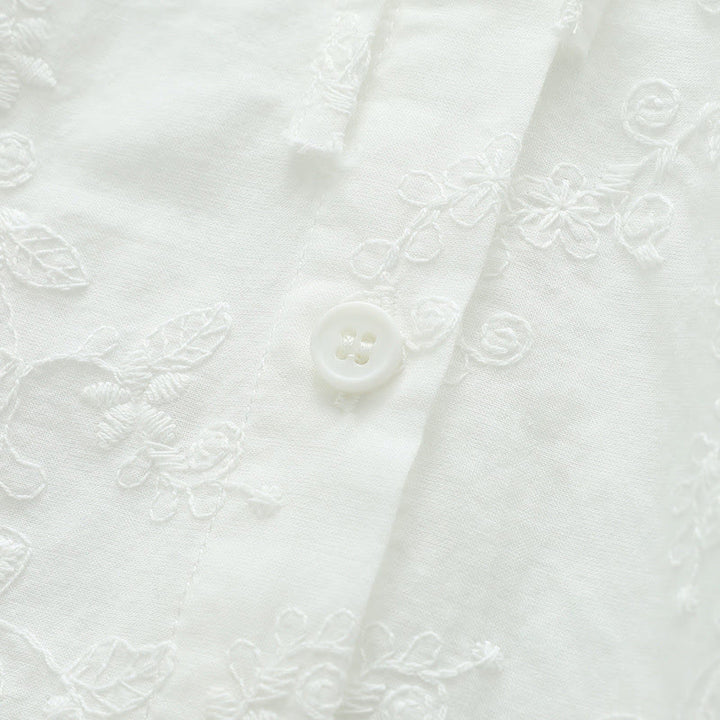 Buddha Stones ​​Herbstweiße Blumenstickerei Peter-Pan-Kragenknöpfe Damen Baumwoll-Langarmshirt - image 7