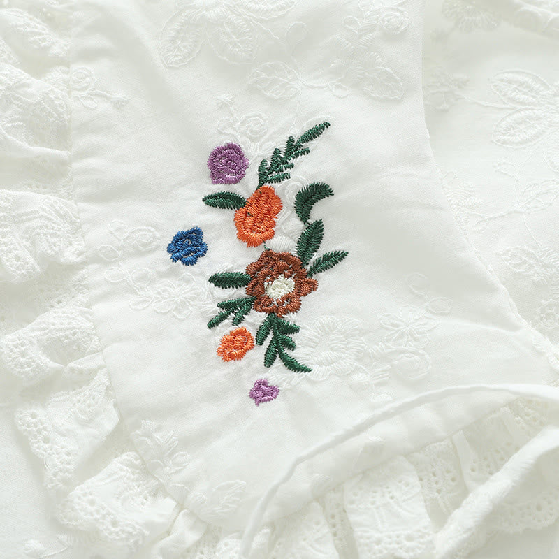 Buddha Stones ​​Herbstweiße Blumenstickerei Peter-Pan-Kragenknöpfe Damen Baumwoll-Langarmshirt - image 6