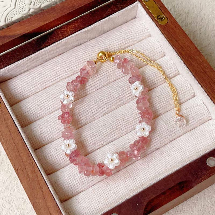 Buddha Stones, unregelmäßiges Kristallblumen-Design, Amethyst, weißer Kristall, Balance-Armband - Erdbeerquarz (Handgelenkumfang: 15-19 cm) - image 11