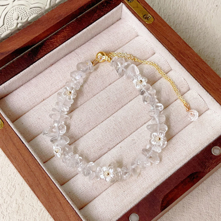 Buddha Stones, unregelmäßiges Kristallblumen-Design, Amethyst, weißer Kristall, Balance-Armband - Weißer Kristall (Handgelenkumfang: 15-19 cm) - image 3