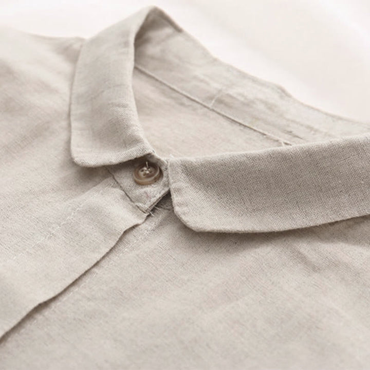 Buddha Stones ​​Herbst Beige Blumengras Stickerei Knöpfe Damen Baumwolle Langarmhemd - image 3