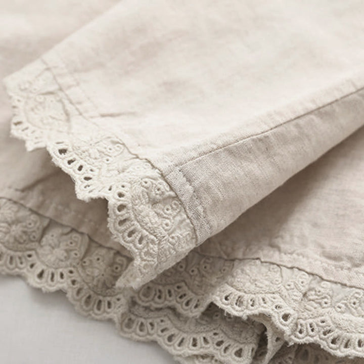 Buddha Stones ​​Herbst Beige Blumengras Stickerei Knöpfe Damen Baumwolle Langarmhemd - image 8