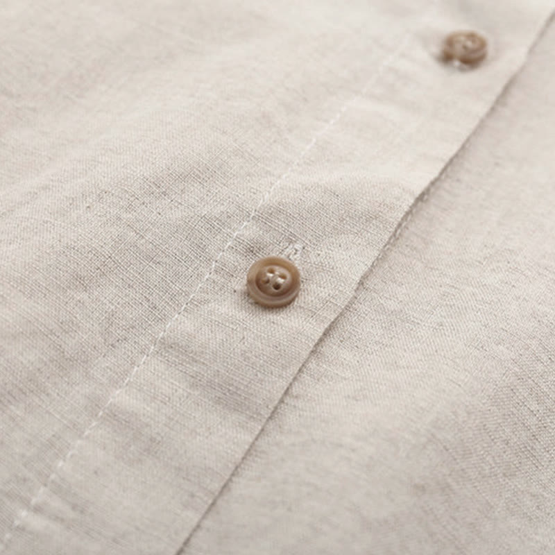 Buddha Stones ​​Herbst Beige Blumengras Stickerei Knöpfe Damen Baumwolle Langarmhemd - image 4