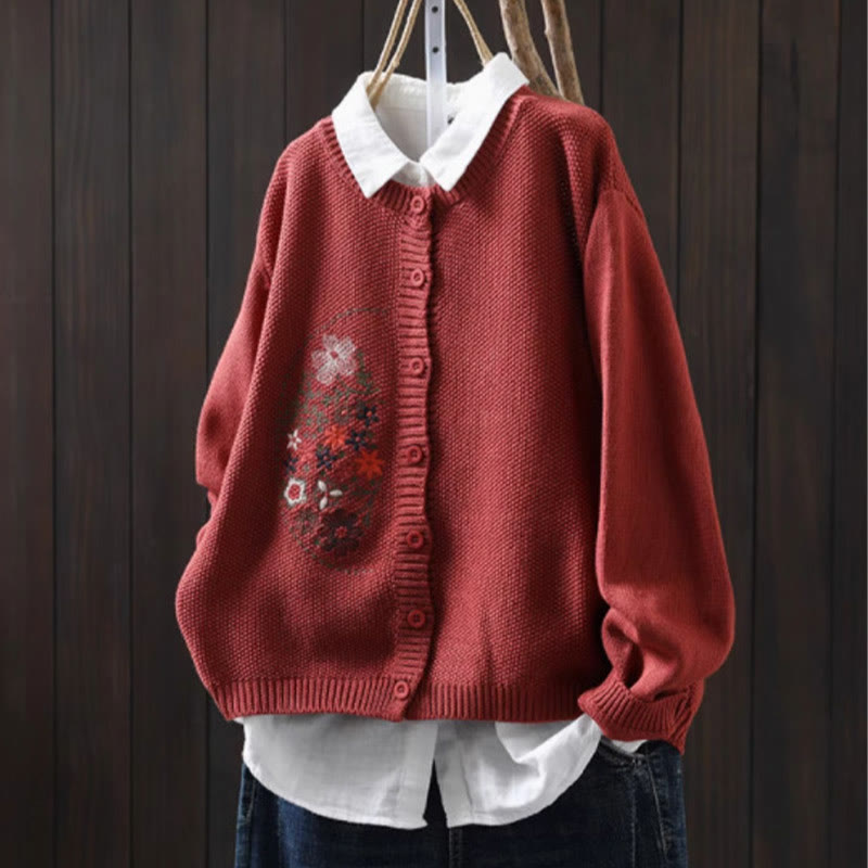 Strickcardigan mit Buddha Stones, Blumenstickerei und Knöpfen aus Baumwolle, Damen, langärmelig - Tomate - US4-6, UK/AU8-10, EU36-38 (F) - image 18