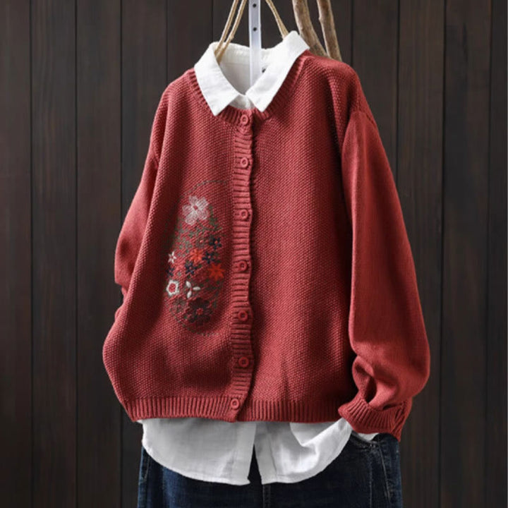 Strickcardigan mit Buddha Stones, Blumenstickerei und Knöpfen aus Baumwolle, Damen, langärmelig - Tomate - US4-6, UK/AU8-10, EU36-38 (F) - image 18