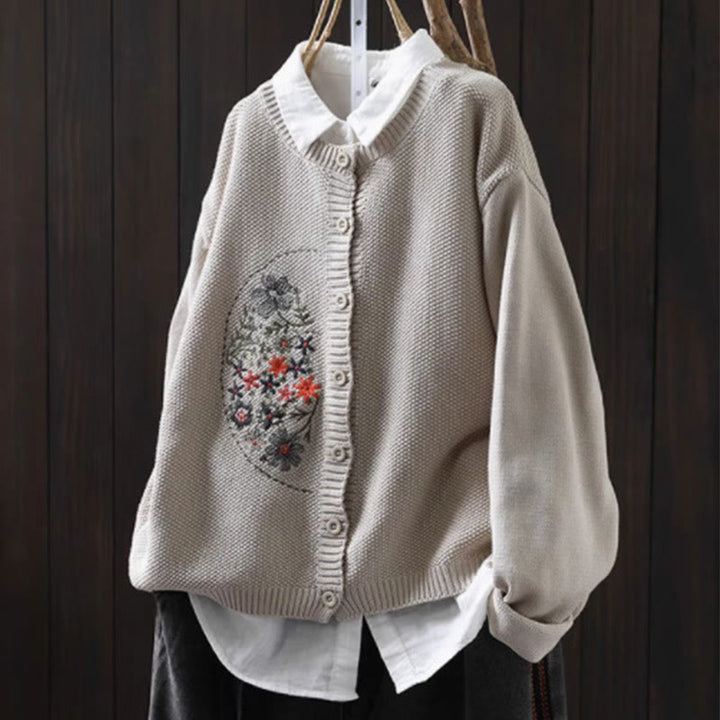 Strickcardigan mit Buddha Stones, Blumenstickerei und Knöpfen aus Baumwolle, Damen, langärmelig - Leinen - US4-6, UK/AU8-10, EU36-38 (F) - image 14