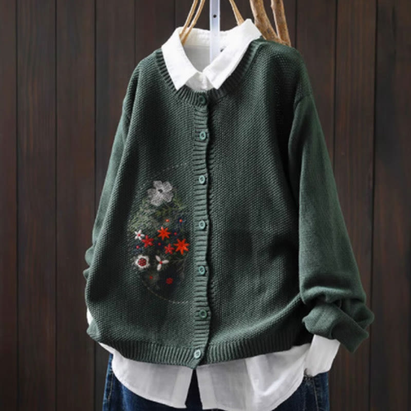 Strickcardigan mit Buddha Stones, Blumenstickerei und Knöpfen aus Baumwolle, Damen, langärmelig - SeaGreen - US4-6, UK/AU8-10, EU36-38 (F) - image 22