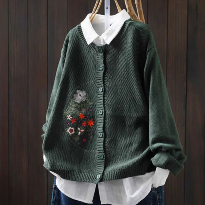 Strickcardigan mit Buddha Stones, Blumenstickerei und Knöpfen aus Baumwolle, Damen, langärmelig - SeaGreen - US4-6, UK/AU8-10, EU36-38 (F) - image 22