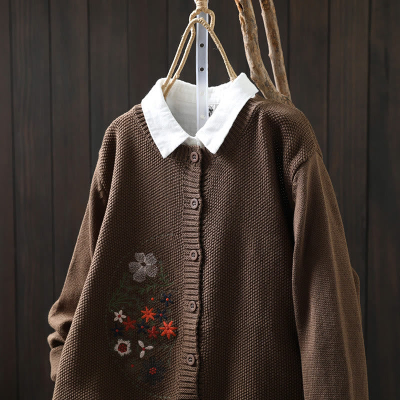 Strickcardigan mit Buddha Stones, Blumenstickerei und Knöpfen aus Baumwolle, Damen, langärmelig - image 21