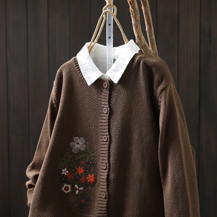 Strickcardigan mit Buddha Stones, Blumenstickerei und Knöpfen aus Baumwolle, Damen, langärmelig - image 21