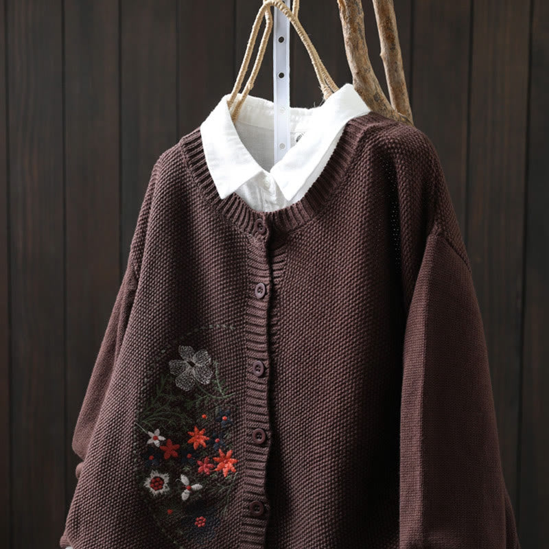 Strickcardigan mit Buddha Stones, Blumenstickerei und Knöpfen aus Baumwolle, Damen, langärmelig - image 17