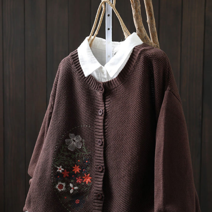 Strickcardigan mit Buddha Stones, Blumenstickerei und Knöpfen aus Baumwolle, Damen, langärmelig - image 17