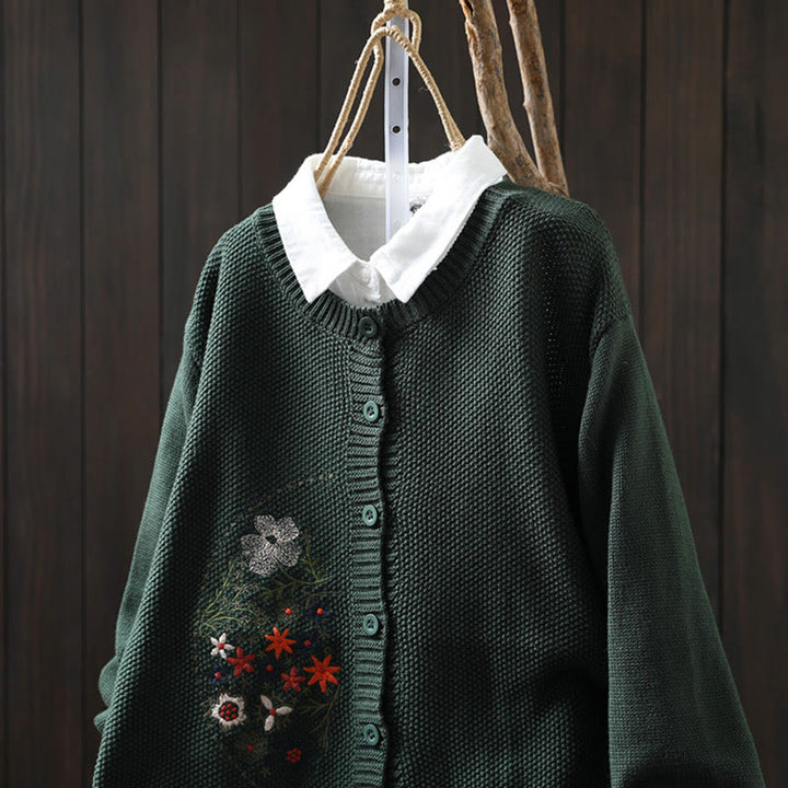 Strickcardigan mit Buddha Stones, Blumenstickerei und Knöpfen aus Baumwolle, Damen, langärmelig - image 23