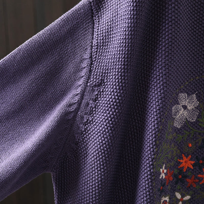 Strickcardigan mit Buddha Stones, Blumenstickerei und Knöpfen aus Baumwolle, Damen, langärmelig - image 9