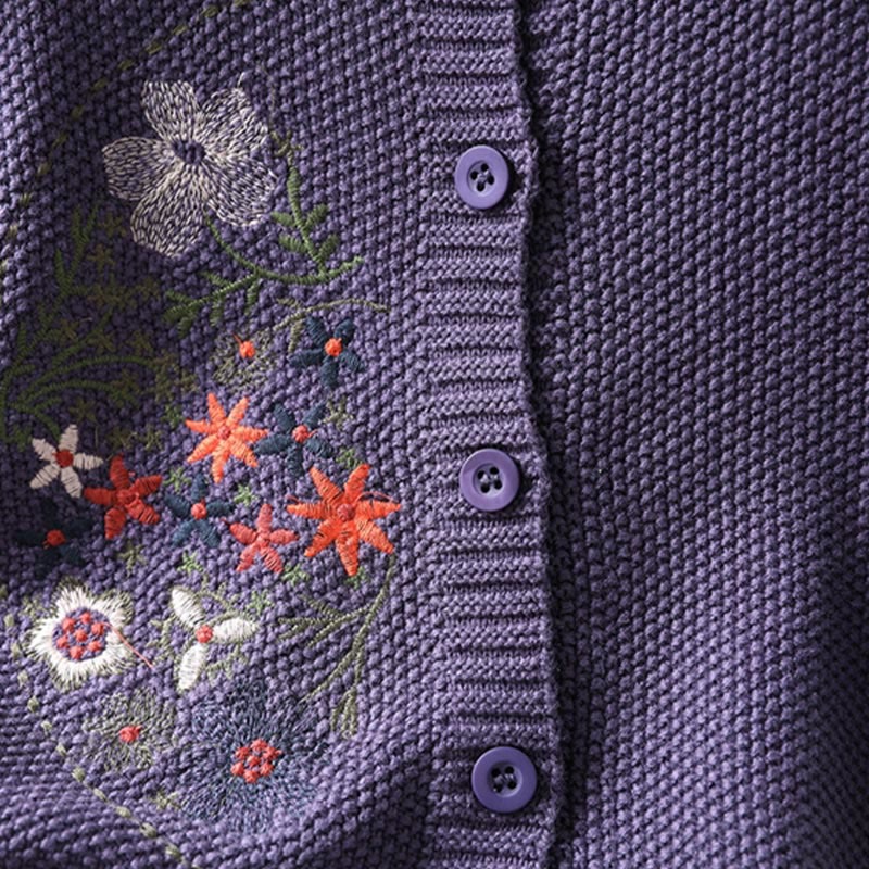 Strickcardigan mit Buddha Stones, Blumenstickerei und Knöpfen aus Baumwolle, Damen, langärmelig - image 10