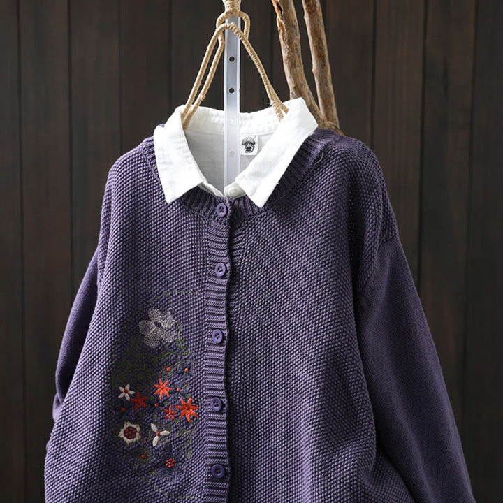 Strickcardigan mit Buddha Stones, Blumenstickerei und Knöpfen aus Baumwolle, Damen, langärmelig - image 7
