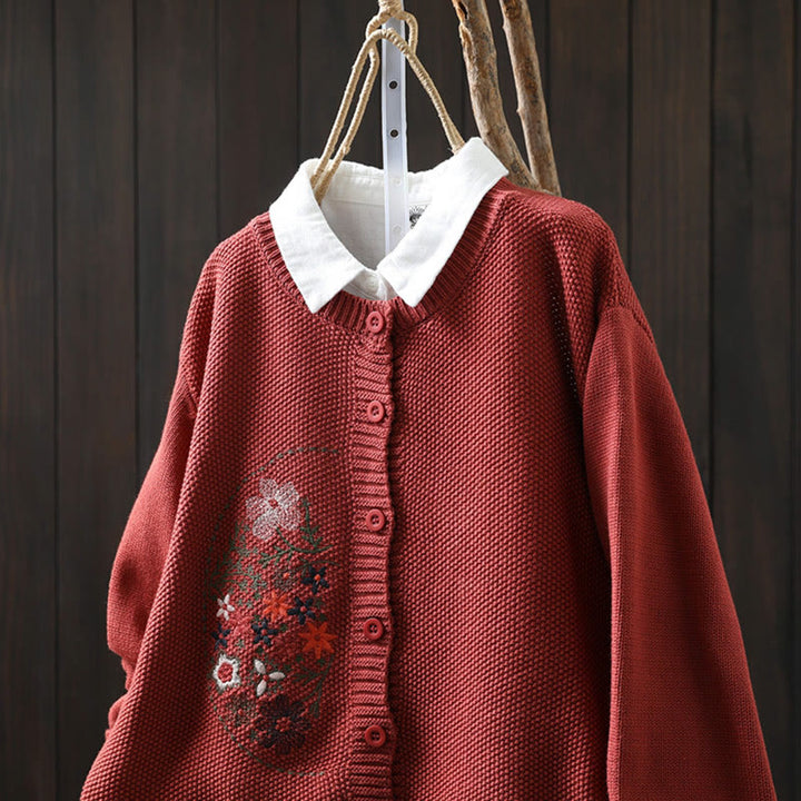 Strickcardigan mit Buddha Stones, Blumenstickerei und Knöpfen aus Baumwolle, Damen, langärmelig - image 19