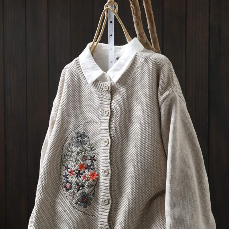 Strickcardigan mit Buddha Stones, Blumenstickerei und Knöpfen aus Baumwolle, Damen, langärmelig - image 15