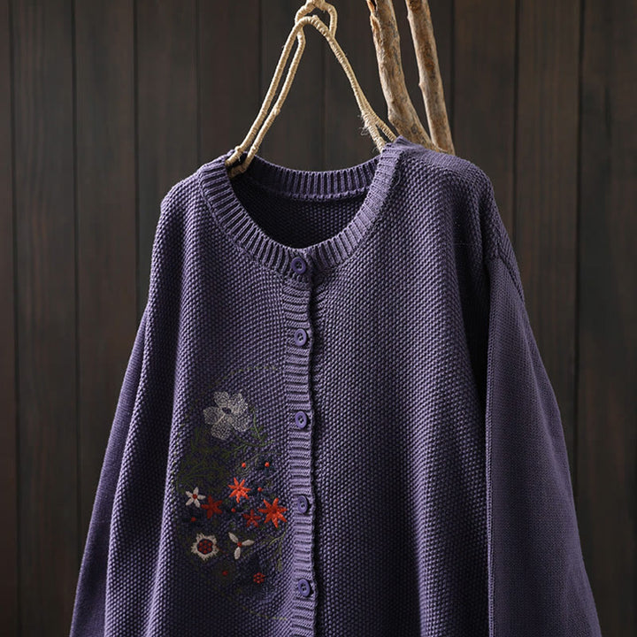 Strickcardigan mit Buddha Stones, Blumenstickerei und Knöpfen aus Baumwolle, Damen, langärmelig - image 6
