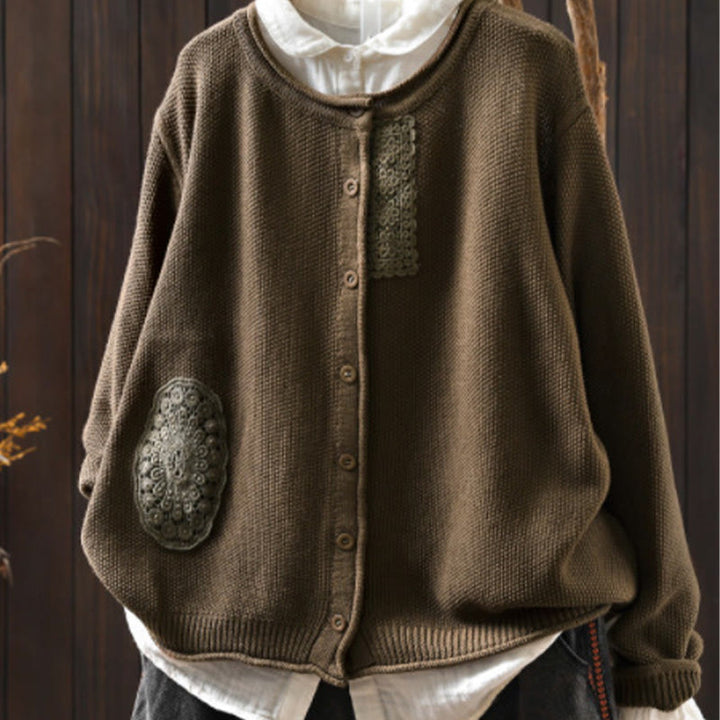 Buddha Stones, Herbstblumenknöpfe, Baumwoll-Strickjacke für Damen, langärmelig, Strickmuster - Peru - US4-6, UK/AU8-10, EU36-38 (F) - image 3