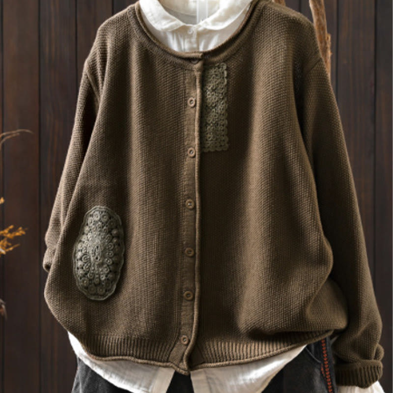 Buddha Stones, Herbstblumenknöpfe, Baumwoll-Strickjacke für Damen, langärmelig, Strickmuster - Peru - US4-6, UK/AU8-10, EU36-38 (F) - image 3