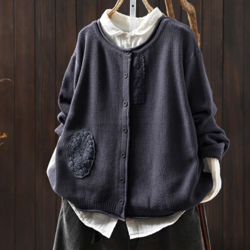 Buddha Stones, Herbstblumenknöpfe, Baumwoll-Strickjacke für Damen, langärmelig, Strickmuster - Schiefergrau - US4-6, UK/AU8-10, EU36-38 (F) - image 25