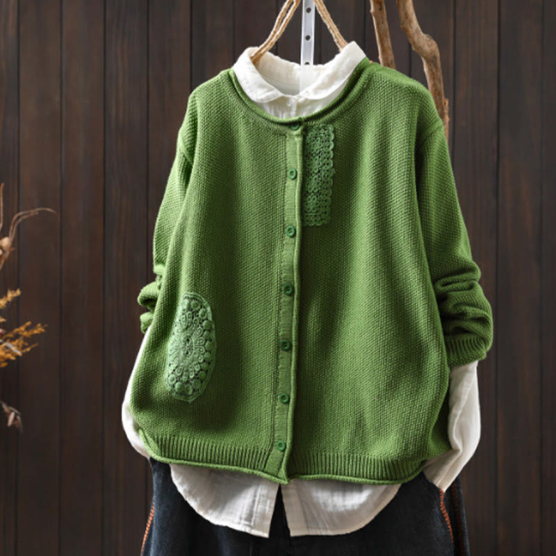 Buddha Stones, Herbstblumenknöpfe, Baumwoll-Strickjacke für Damen, langärmelig, Strickmuster - SpringGreen - US4-6, UK/AU8-10, EU36-38 (F) - image 22