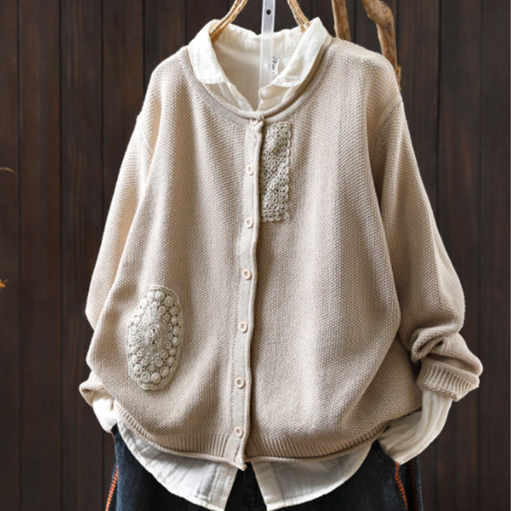 Buddha Stones, Herbstblumenknöpfe, Baumwoll-Strickjacke für Damen, langärmelig, Strickmuster - Beige - US4-6, UK/AU8-10, EU36-38 (F) - image 19