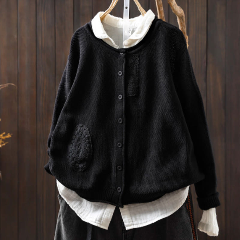 Buddha Stones, Herbstblumenknöpfe, Baumwoll-Strickjacke für Damen, langärmelig, Strickmuster - Schwarz - US4-6, UK/AU8-10, EU36-38 (F) - image 28