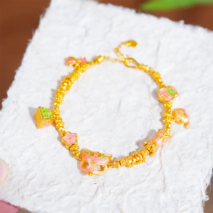 Buddha Stones, 24 Karat vergoldetes Messing, Fuchs-Fu-Charakter Ruyi-Glücksarmband - image 3