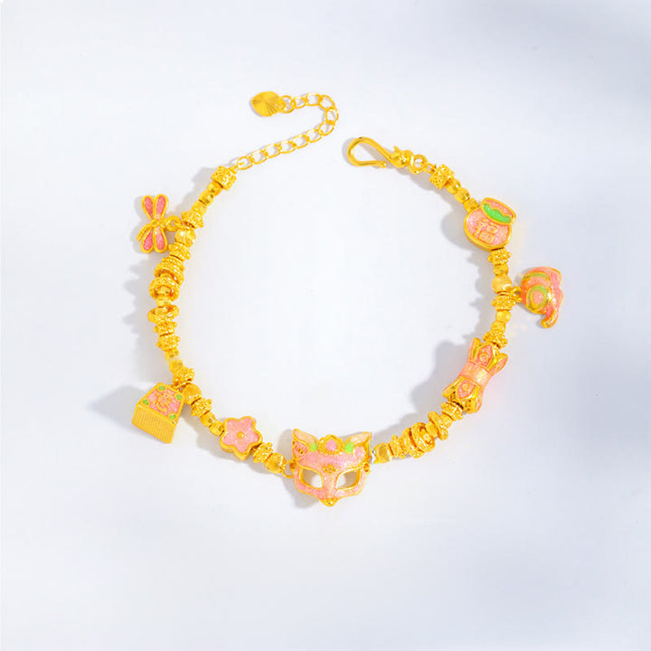 Buddha Stones, 24 Karat vergoldetes Messing, Fuchs-Fu-Charakter Ruyi-Glücksarmband - image 2