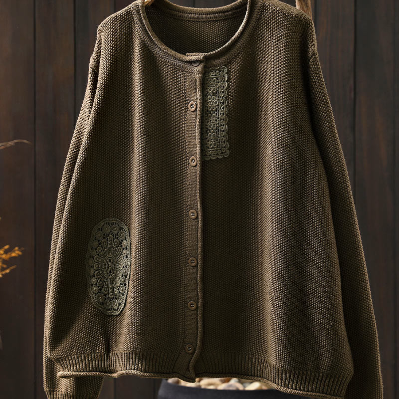 Buddha Stones, Herbstblumenknöpfe, Baumwoll-Strickjacke für Damen, langärmelig, Strickmuster - image 5