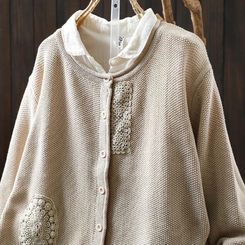Buddha Stones, Herbstblumenknöpfe, Baumwoll-Strickjacke für Damen, langärmelig, Strickmuster - image 20
