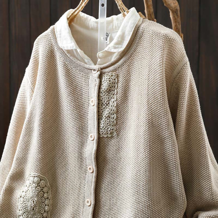 Buddha Stones, Herbstblumenknöpfe, Baumwoll-Strickjacke für Damen, langärmelig, Strickmuster - image 20