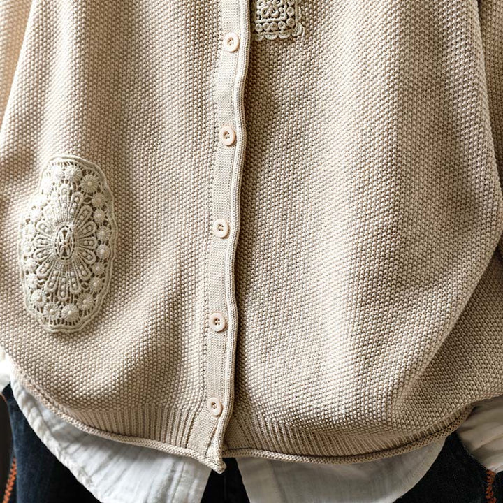 Buddha Stones, Herbstblumenknöpfe, Baumwoll-Strickjacke für Damen, langärmelig, Strickmuster - image 21