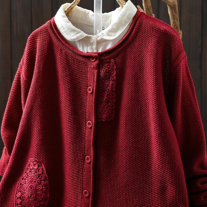 Buddha Stones, Herbstblumenknöpfe, Baumwoll-Strickjacke für Damen, langärmelig, Strickmuster - image 17
