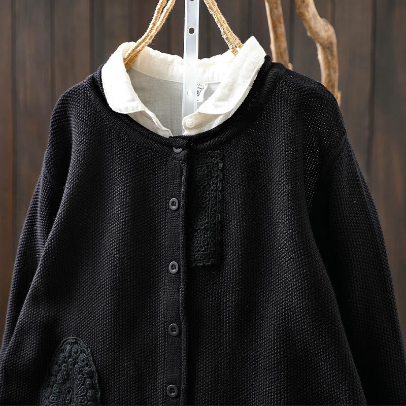 Buddha Stones, Herbstblumenknöpfe, Baumwoll-Strickjacke für Damen, langärmelig, Strickmuster - image 29